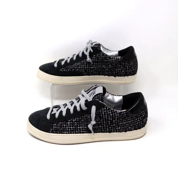 P448 Size 41 John Shaka Sneakers Black White Tweed & Suede - Picture 5 of 15